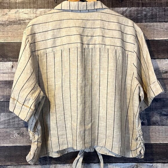 Sanctuary Ocean Button Down Shirt 1X Linen Blend Neutral Coastal Grandma Stripes - Picture 3 of 8